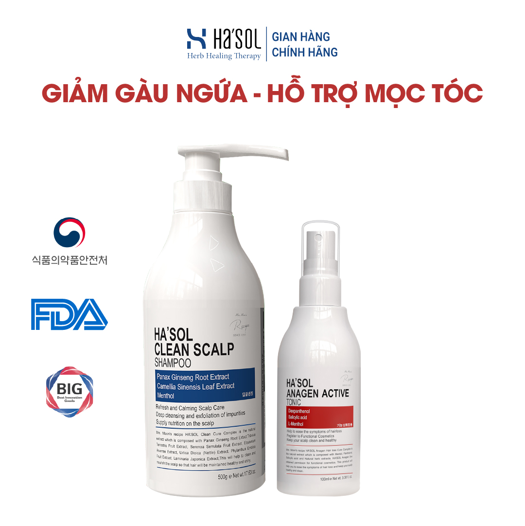Combo Dầu Gội Chống Gàu Nấm Ngứa Hasol Clean Scalp Shapoo + Xịt Mọc Tóc Hasol
